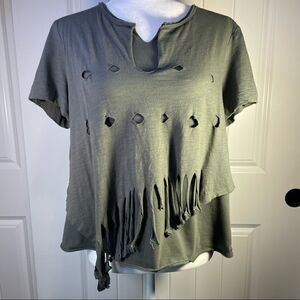 Neon Buddha fringed holey T-shirt (0124)